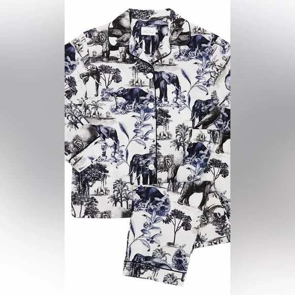 The Cat’s Pajamas Safari Toile Luxe Pima Cotton in Blue Large (current style) - Picture 3 of 16